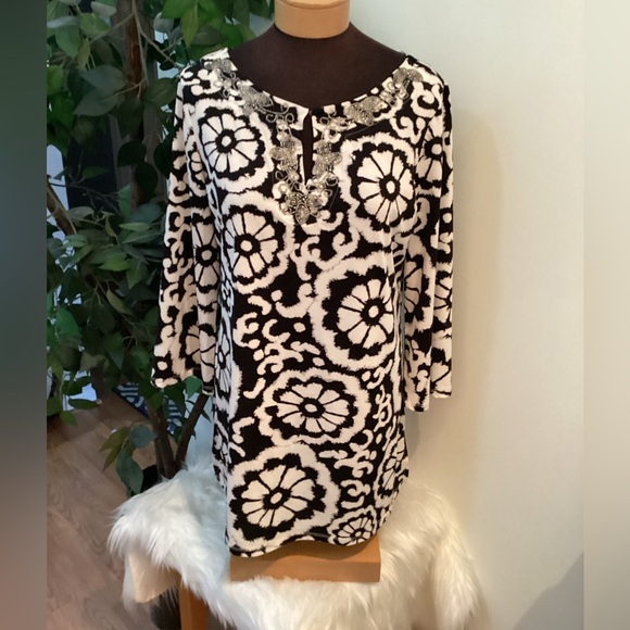 INC International Concepts black and white beaded detail blouse Large - Picture 1 of 13